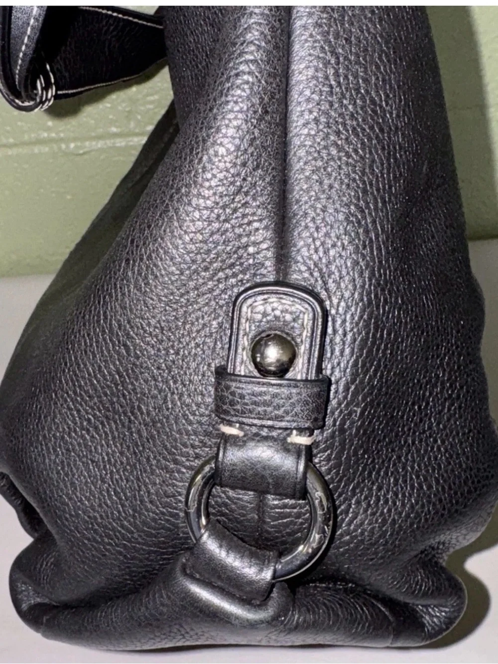 Coach Black Pebbled Leather Shoulder Hand Bag Buckle Adj Handle Hang Tag F15064